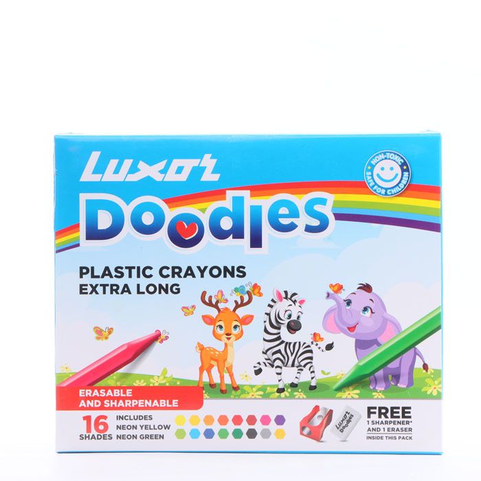 Luxor Doodles Plastic Crayons Extra Long 16 Shades