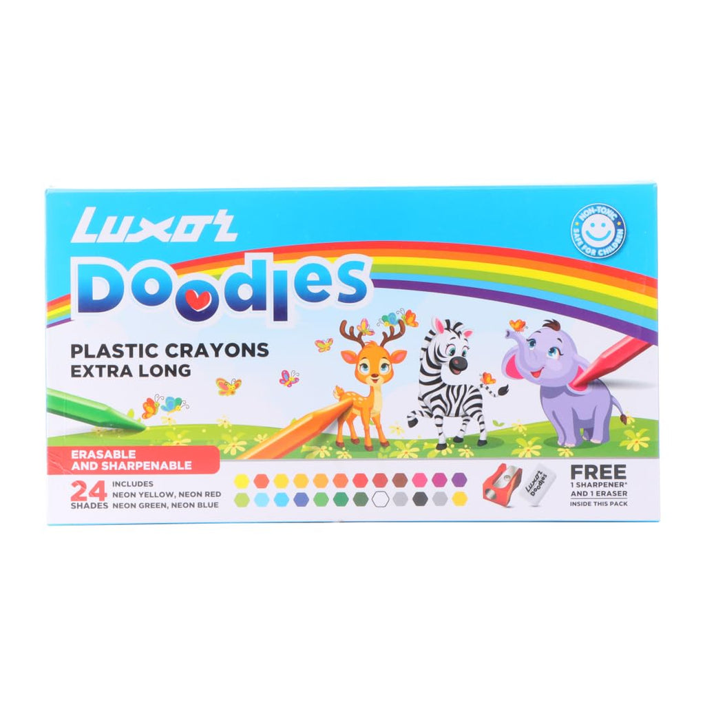Luxor Doodles Plastic Crayons Extra Long 24 Shades