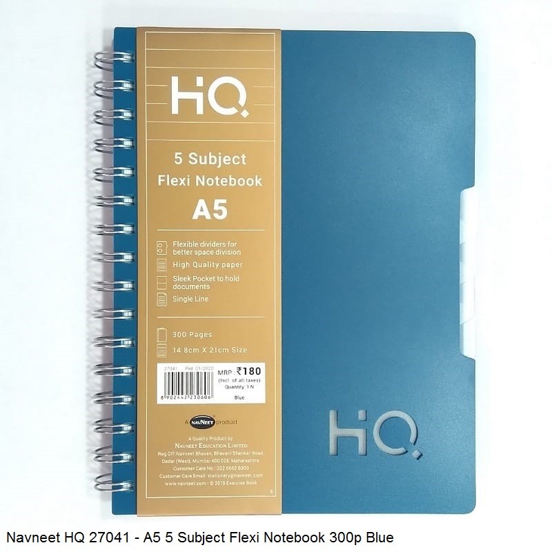 Navneet HQ 5 Subject Flexi Notebook A5 (Blue)