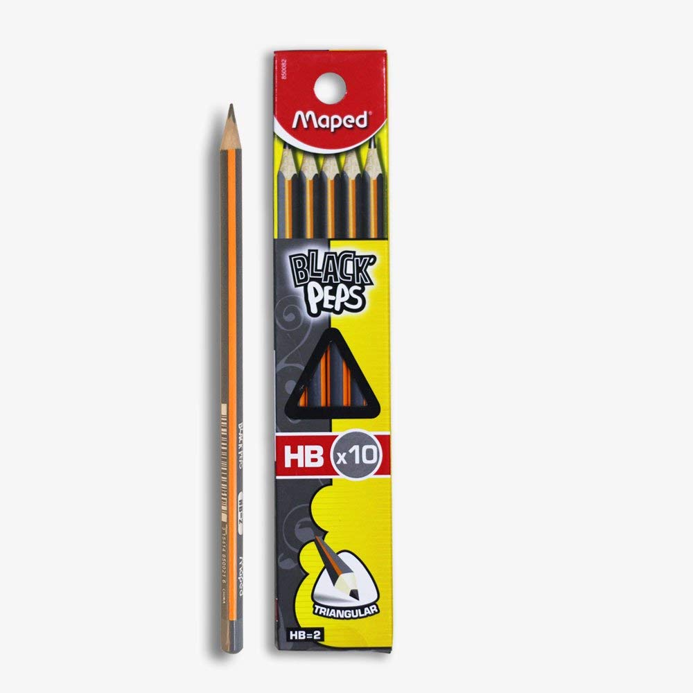 Maped Black 'Peps HB Pencils,10 Triangular Pencils