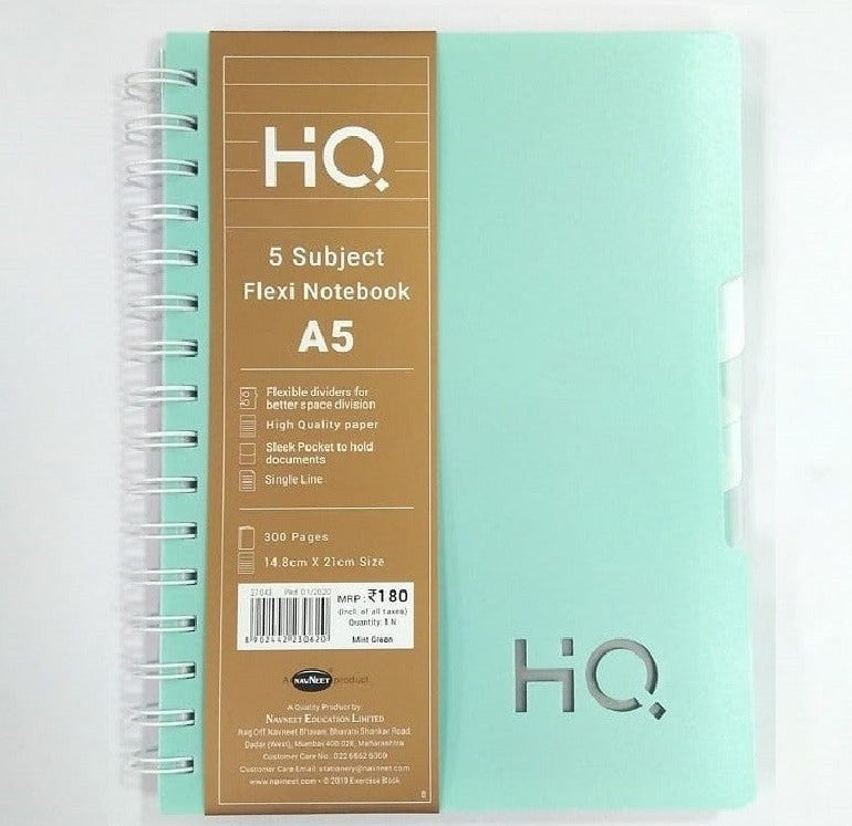 Navneet HQ 5 Subject Flexi Notebook A5 (Green)