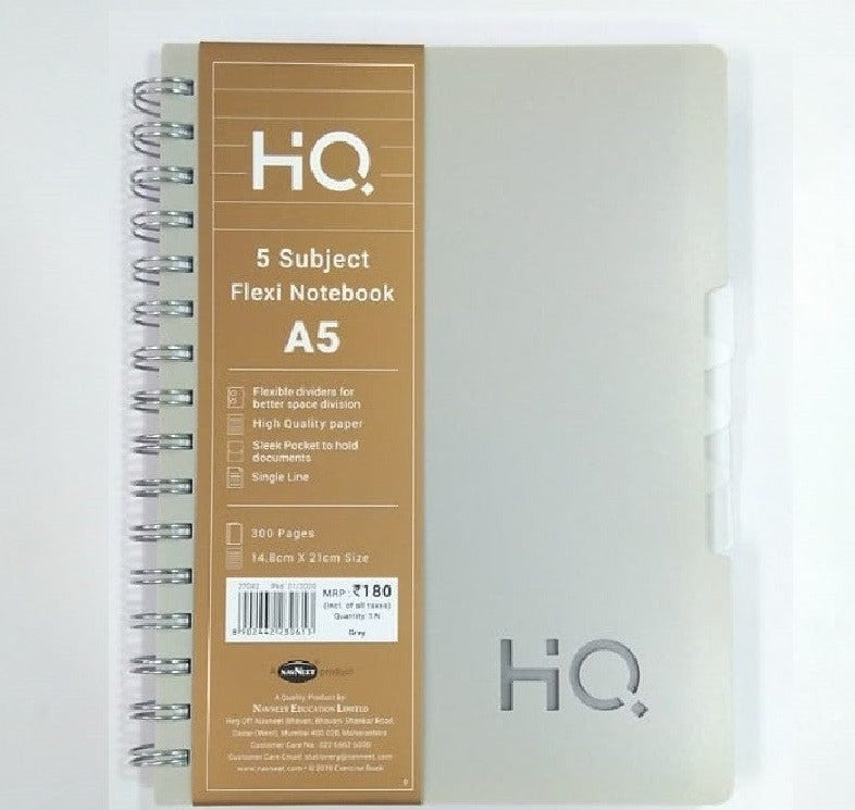 Navneet HQ 5 Subject Flexi Notebook A5 (Grey)