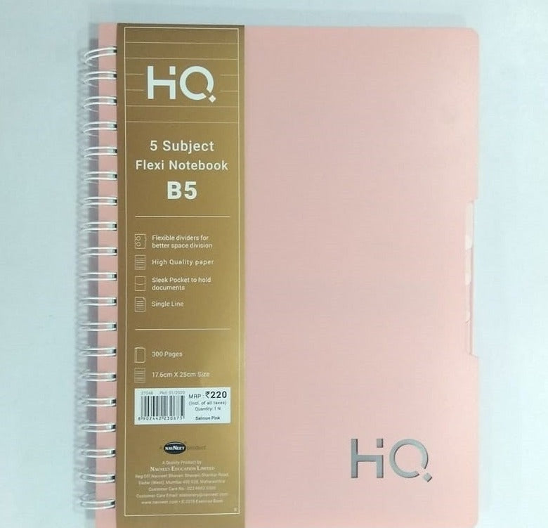 Navneet HQ 5 Subject Flexi Notebook B5 (Pink)