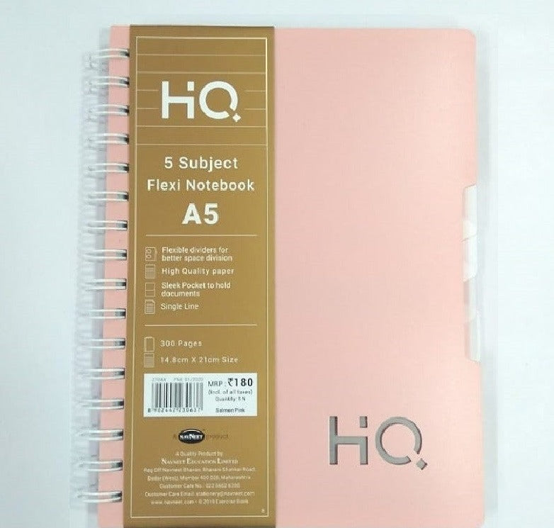 Navneet HQ 5 Subject Flexi Notebook A5 (Pink)