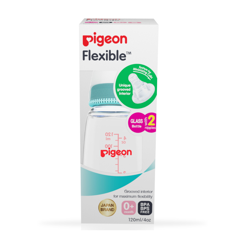 Pigeon Flexible Glass Bottle With 2 Nipples (120ml/4oz)